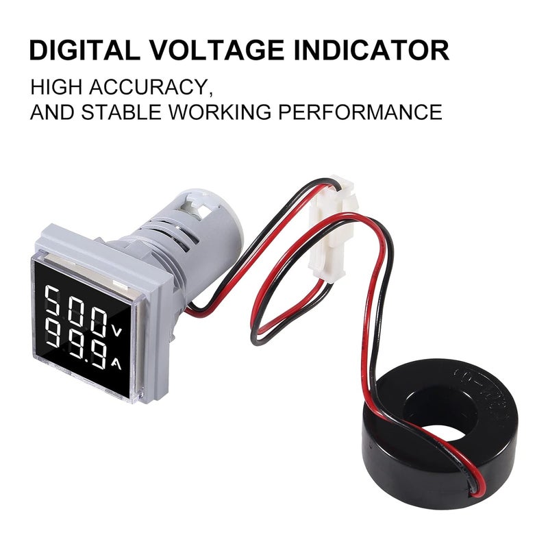AiTrip 2Pack LED Display Voltmeter, Square Dual Display Voltmeter and Ammeter LED Digital Voltage Gauge AC 60-500V 0-100A Current Meter Indicator - Image 3